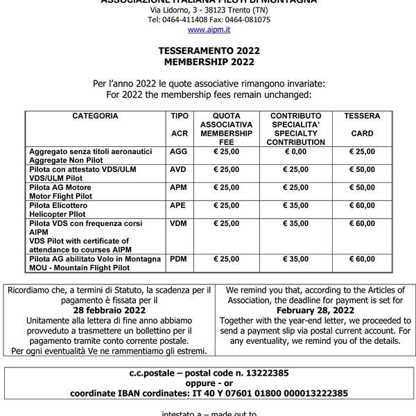 Pro-Memoria Tesseramento 2022 - Pro-Memory Membership 2022